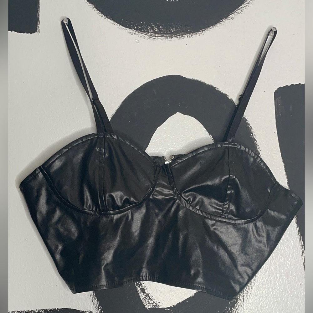 Black spaghetti strap leather top
